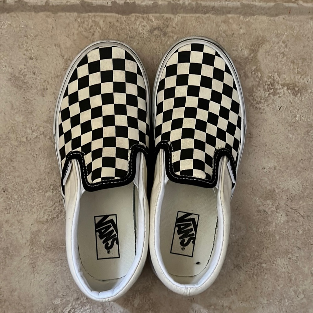 Gently Used Black and White Vans Slip Ons Checkered